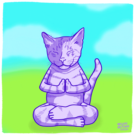 Un dibujo animado de un gato haciendo yoga